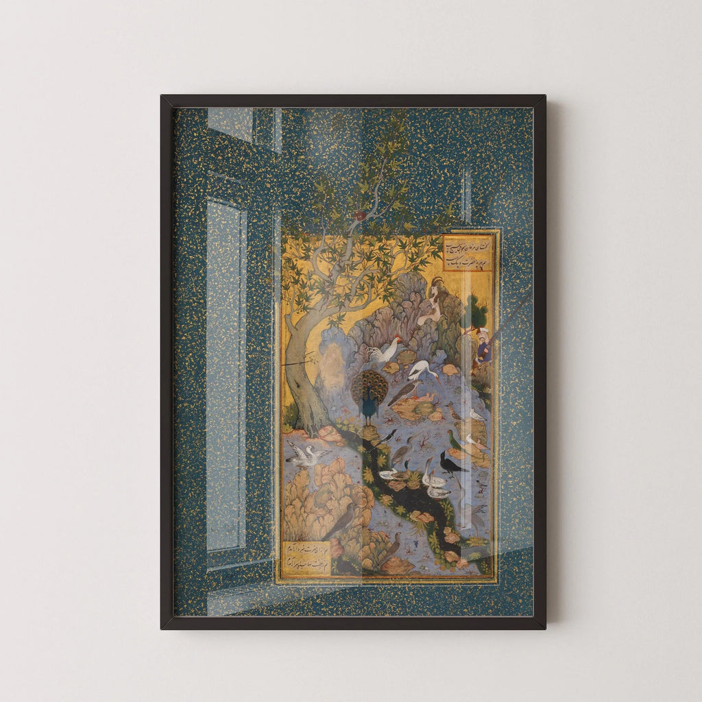 Estampe miniature persane : Mantiq al Tayir, XVIIe siècle, impression giclée