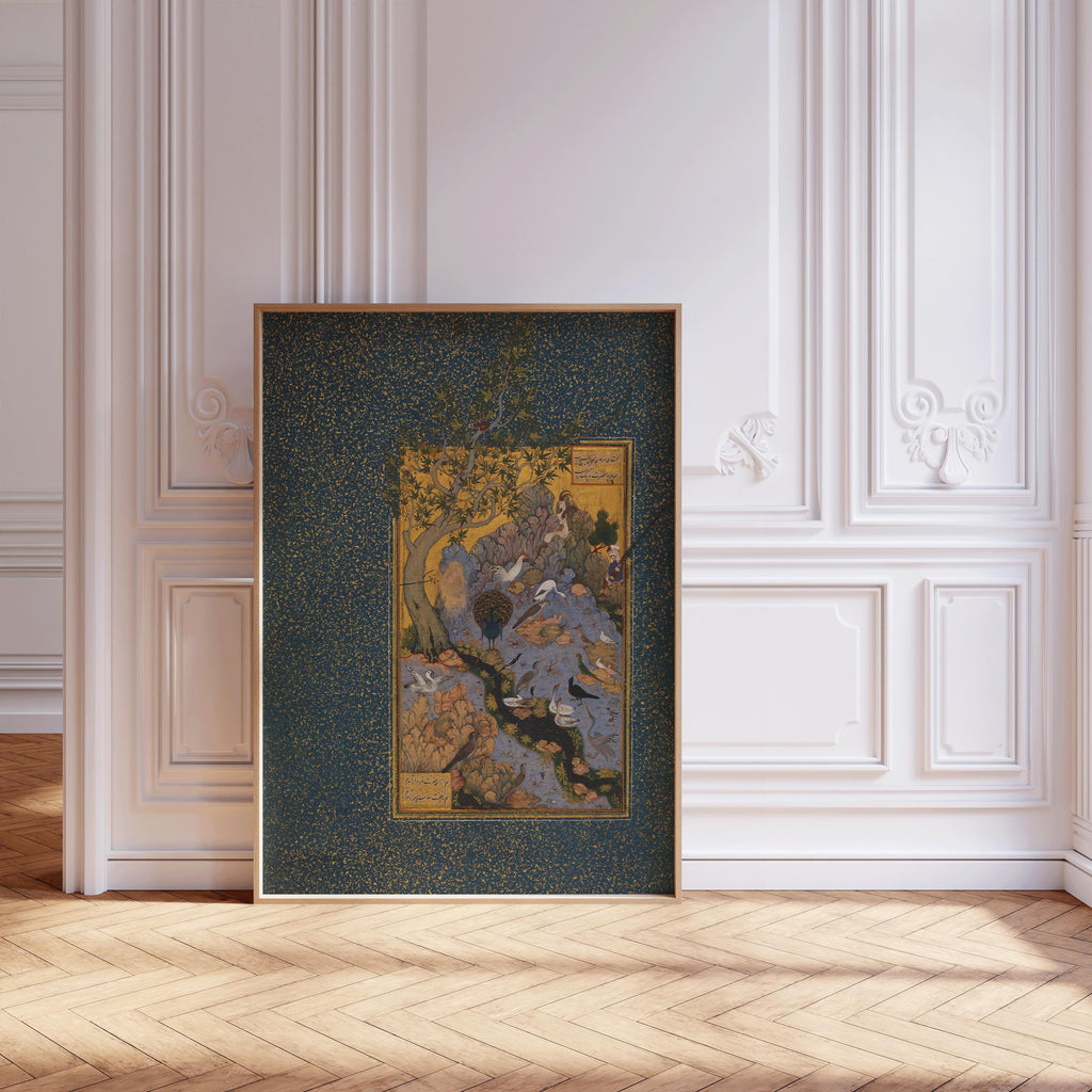 Estampe miniature persane : Mantiq al Tayir, XVIIe siècle, impression giclée