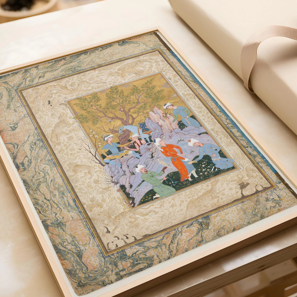 Persian Miniature Art Print: Princely Hawking Party Giclee