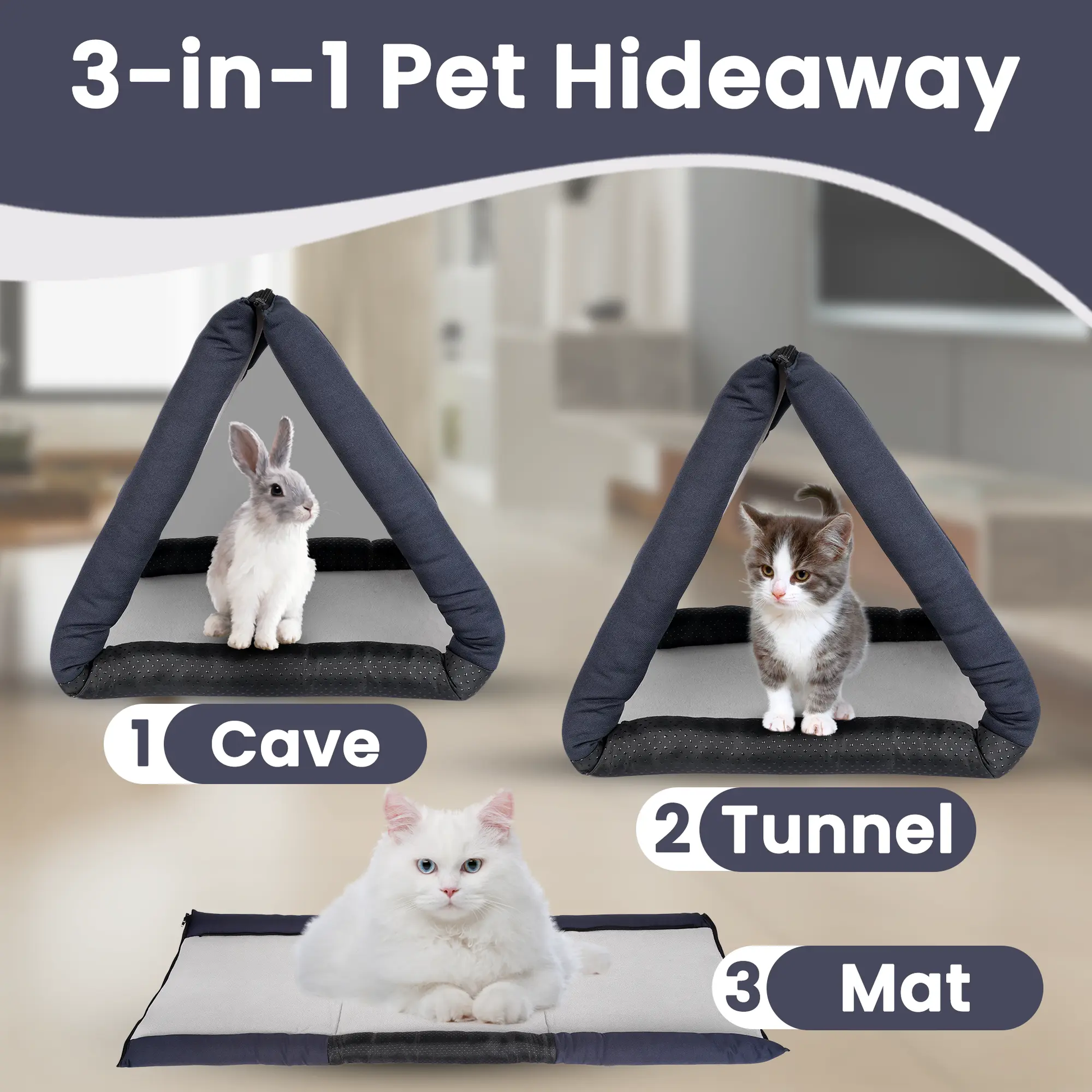 3-in-1 Pet Bed:  Cove, Tunnel & Mat, Great for Rabbits, Cats & Small Pets LUFTPETS