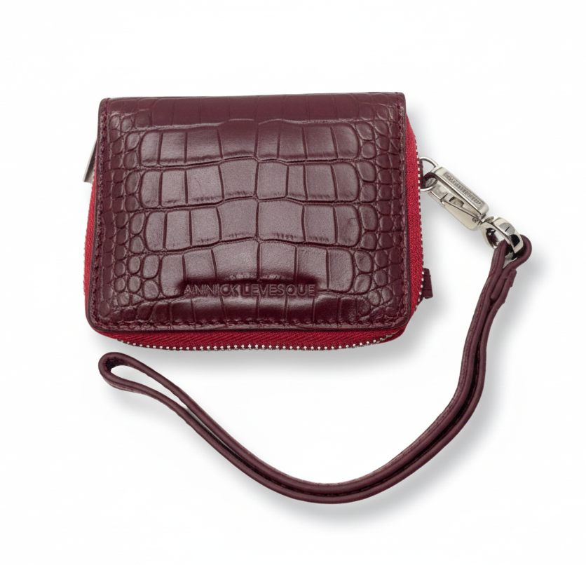 Burgundy Crocodile Leather Card Holder | Maylia