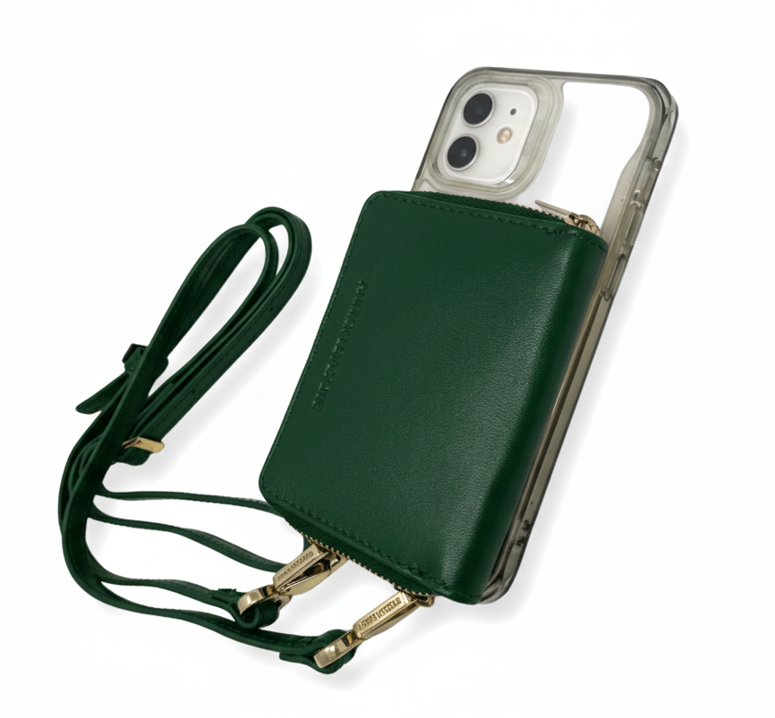 Maylia Leather Card Holder, Dark Green
