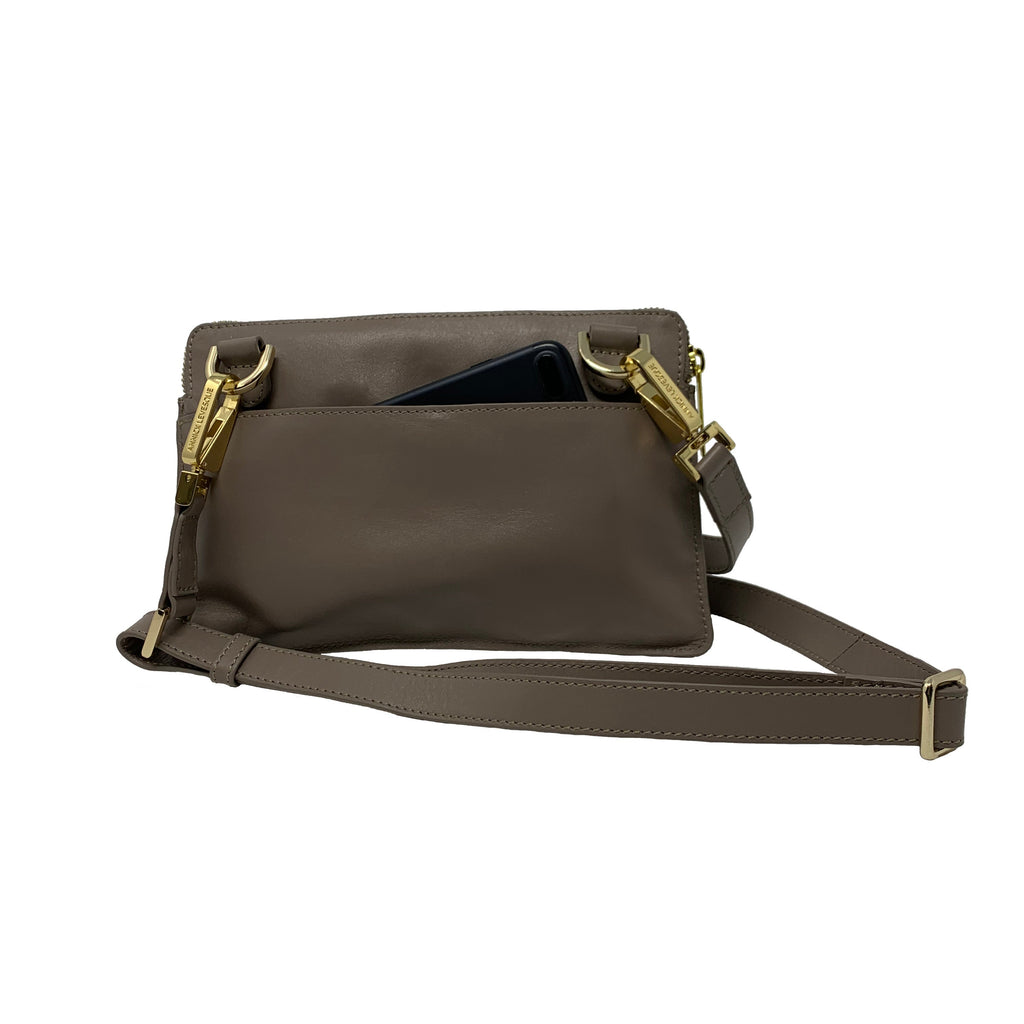 Small Taupe Leather Crossbody Bag - Anita