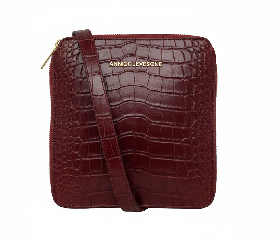 Bordeaux Red Crocodile Leather Backpack, Alice