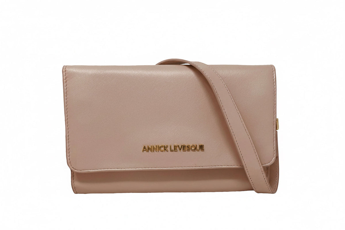 Genuine Leather Handbag with Bow Scarlett, 3 in 1, Blush Pink