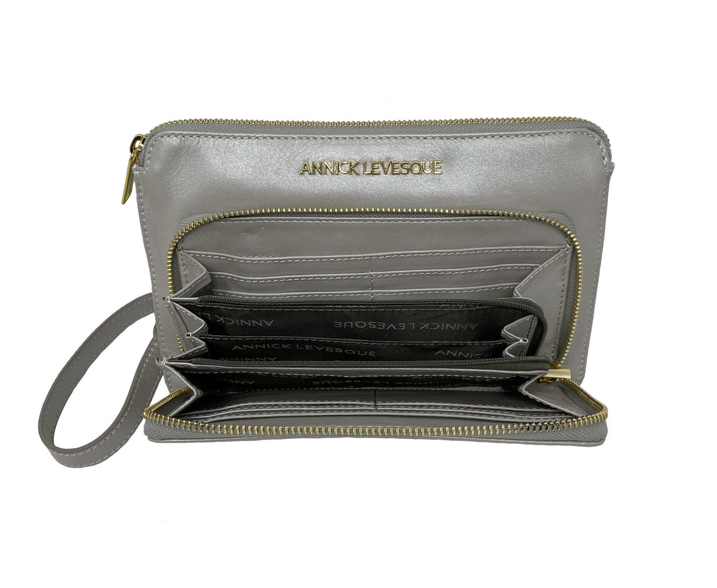 Small Pearl Leather Crossbody Wallet, Carmen