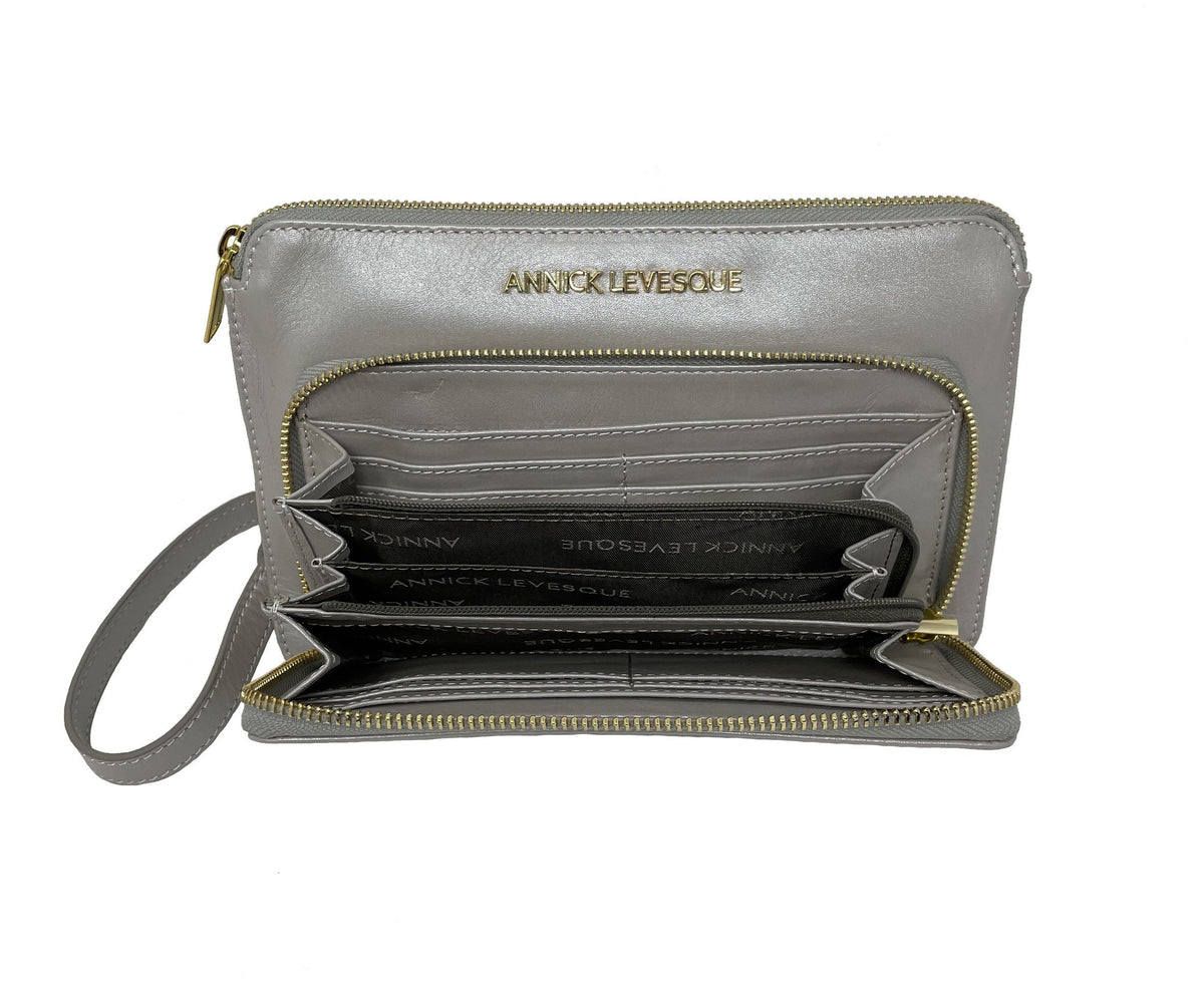 Small Pearl Leather Crossbody Wallet, Carmen
