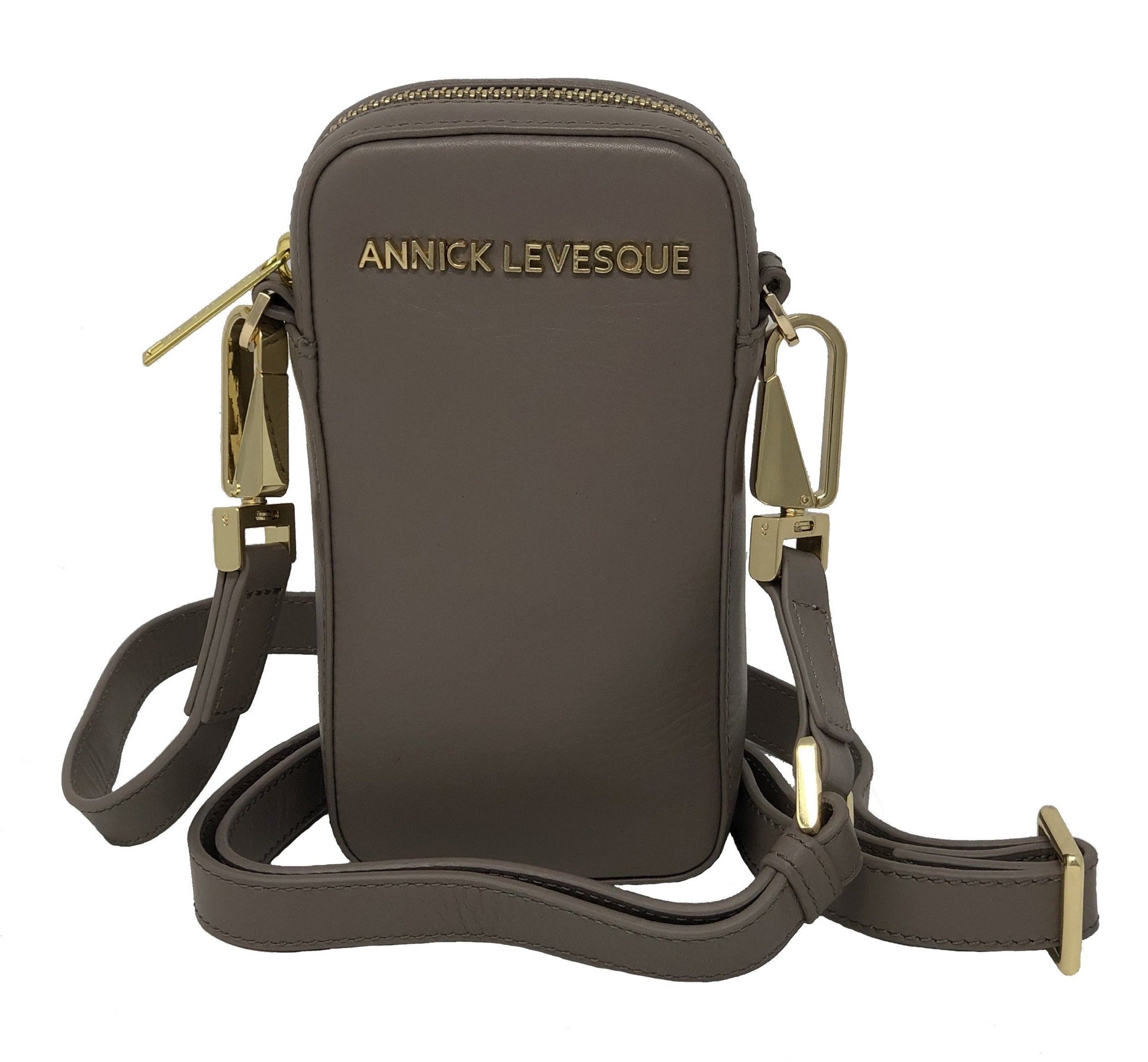 Small Taupe Genuine Leather Crossbody Bag, Marie-Pierre