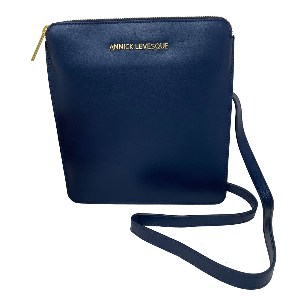 Small Genuine Leather Shoulder Bag Stella, Navy