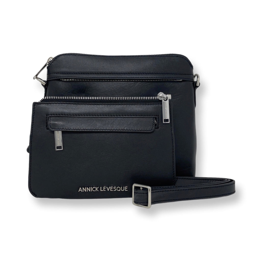 Small Black Leather Crossbody Bag - Brigitte - PREORDER