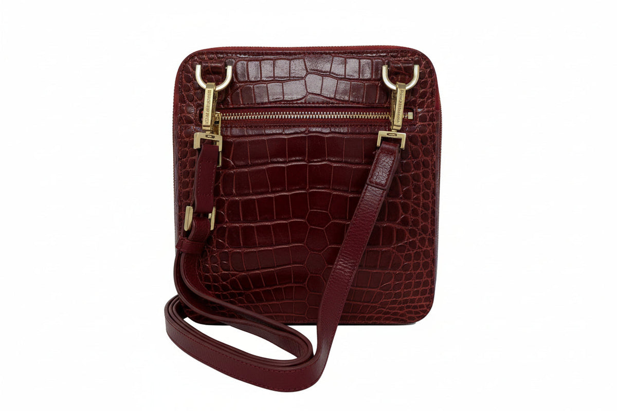 Bordeaux Red Crocodile Leather Backpack, Alice