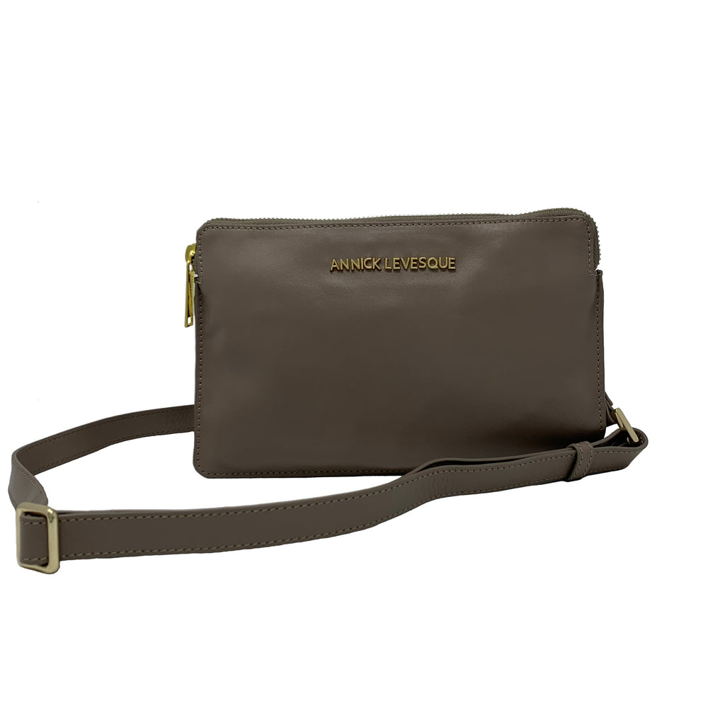 Small Taupe Leather Crossbody Bag - Anita