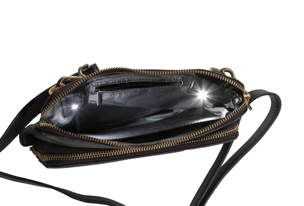 Small Black Genuine Leather Crossbody Wallet, Carmen - PREORDER