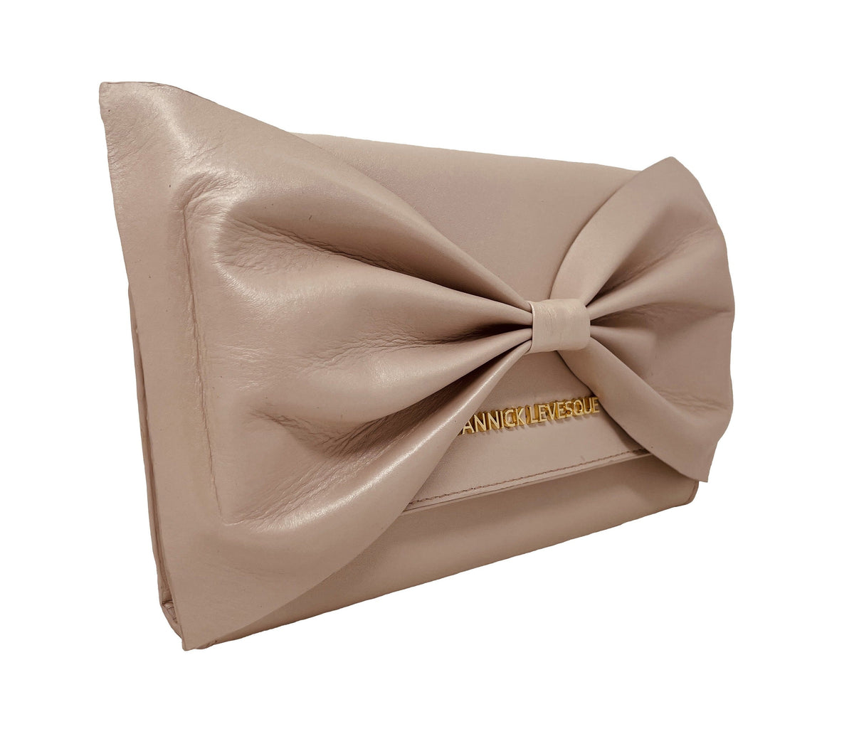 Genuine Leather Handbag with Bow Scarlett, 3 in 1, Blush Pink