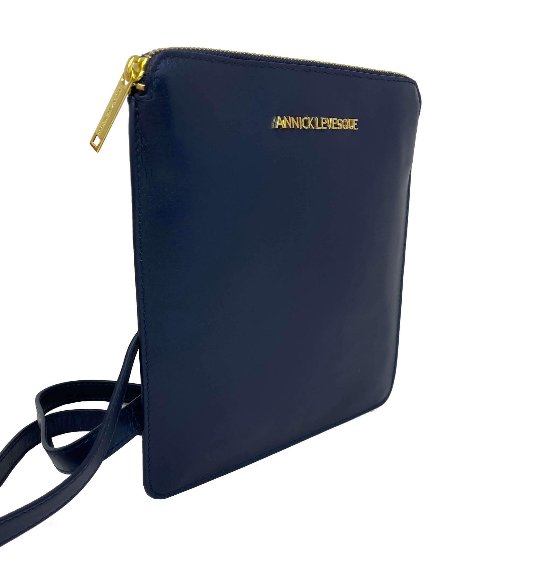 Small Genuine Leather Shoulder Bag Stella, Navy