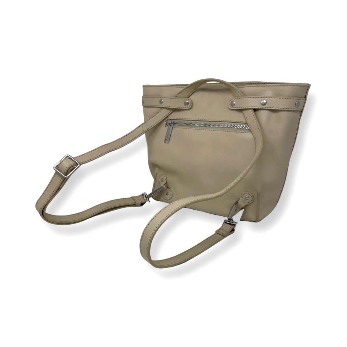Beige Genuine Leather Transformable Bag, Kelly