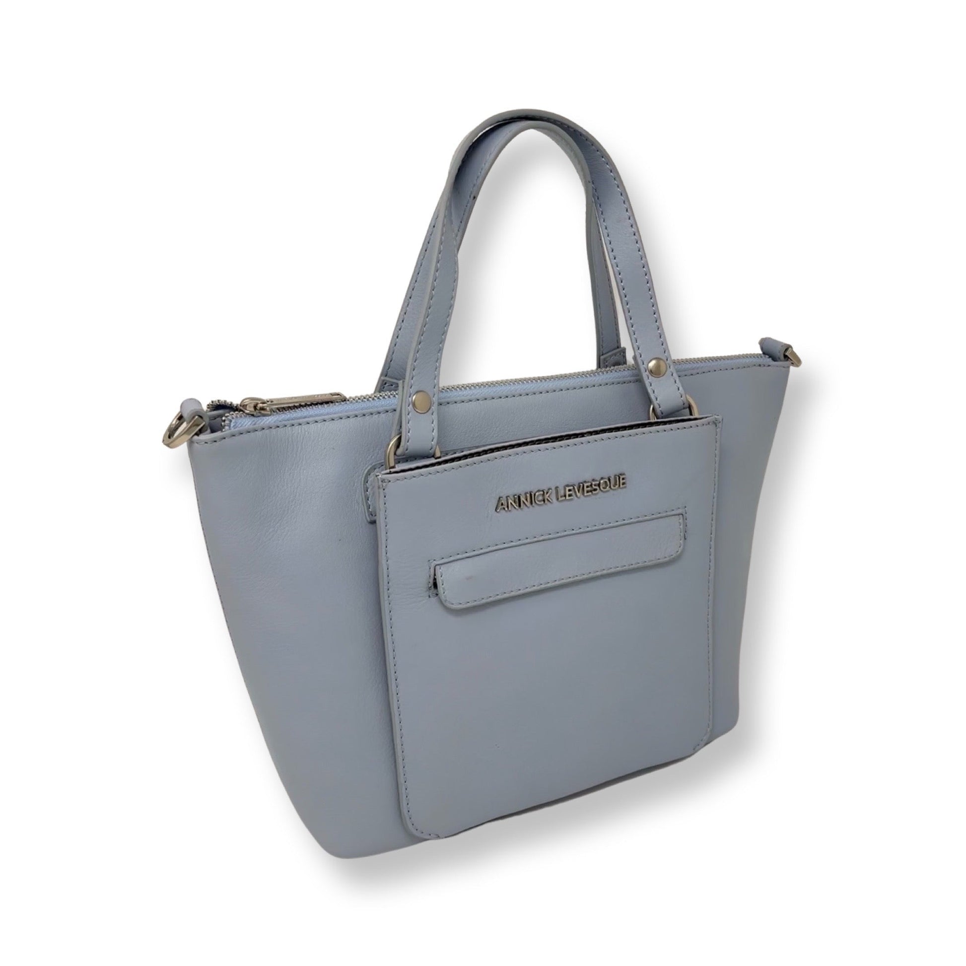 Powder Blue Leather Handbag, 2-in-1 | Lina