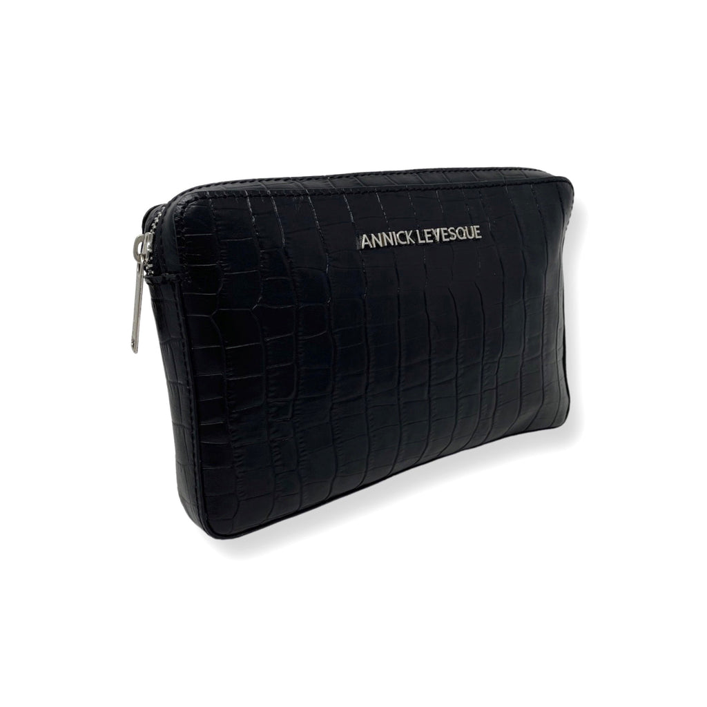 Small Leather Crossbody Bag Annie, Black Embossed