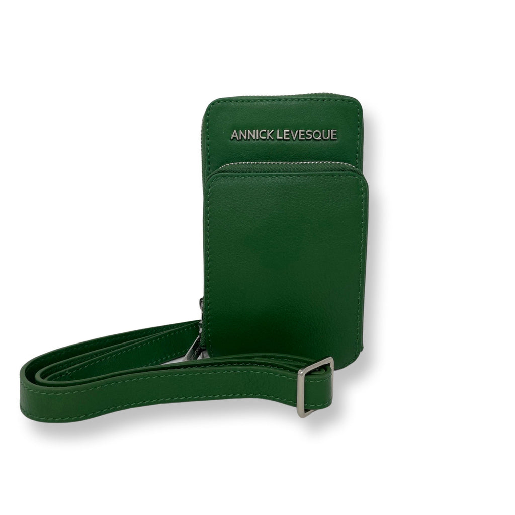 Small Genuine Leather Crossbody Bag Dark Green, Marie-Josée