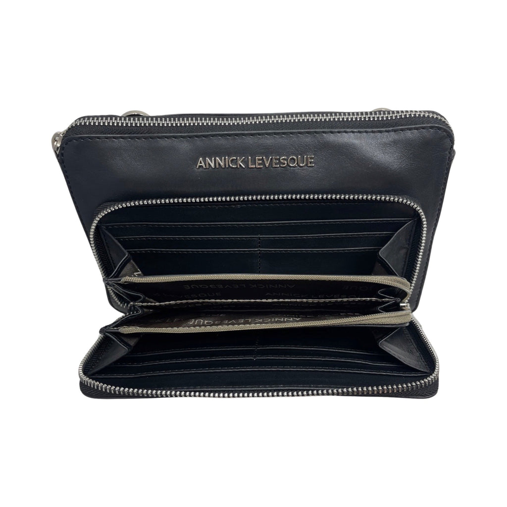 Small Black Genuine Leather Crossbody Wallet, Carmen - PREORDER