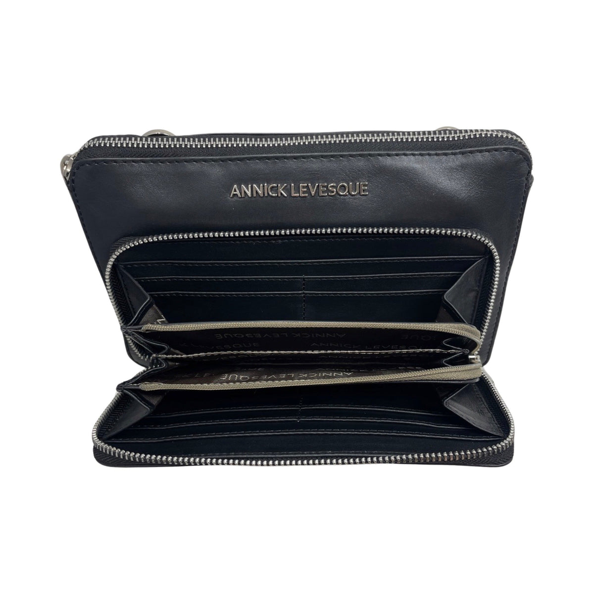 Small Black Genuine Leather Crossbody Wallet, Carmen - PREORDER