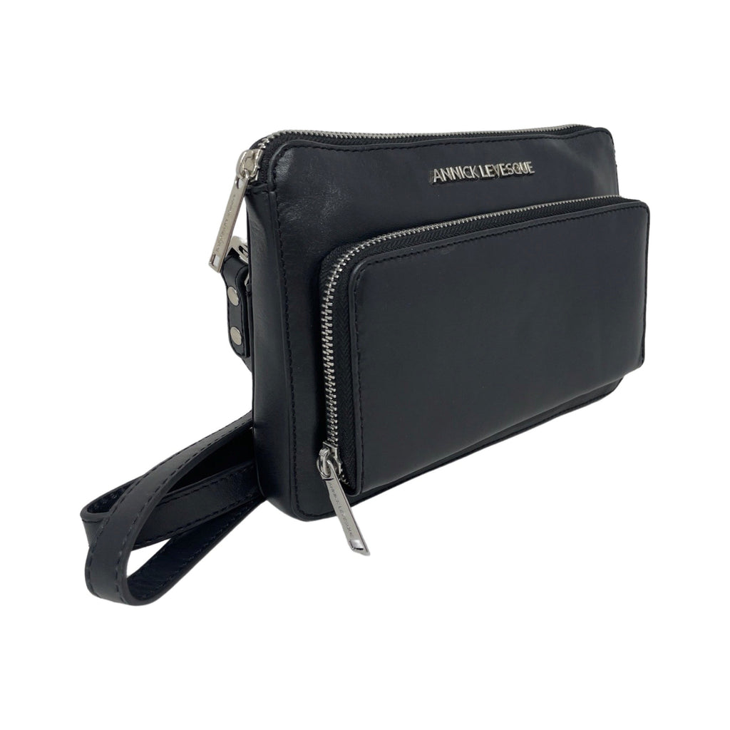 Small Black Genuine Leather Crossbody Wallet, Carmen - PREORDER
