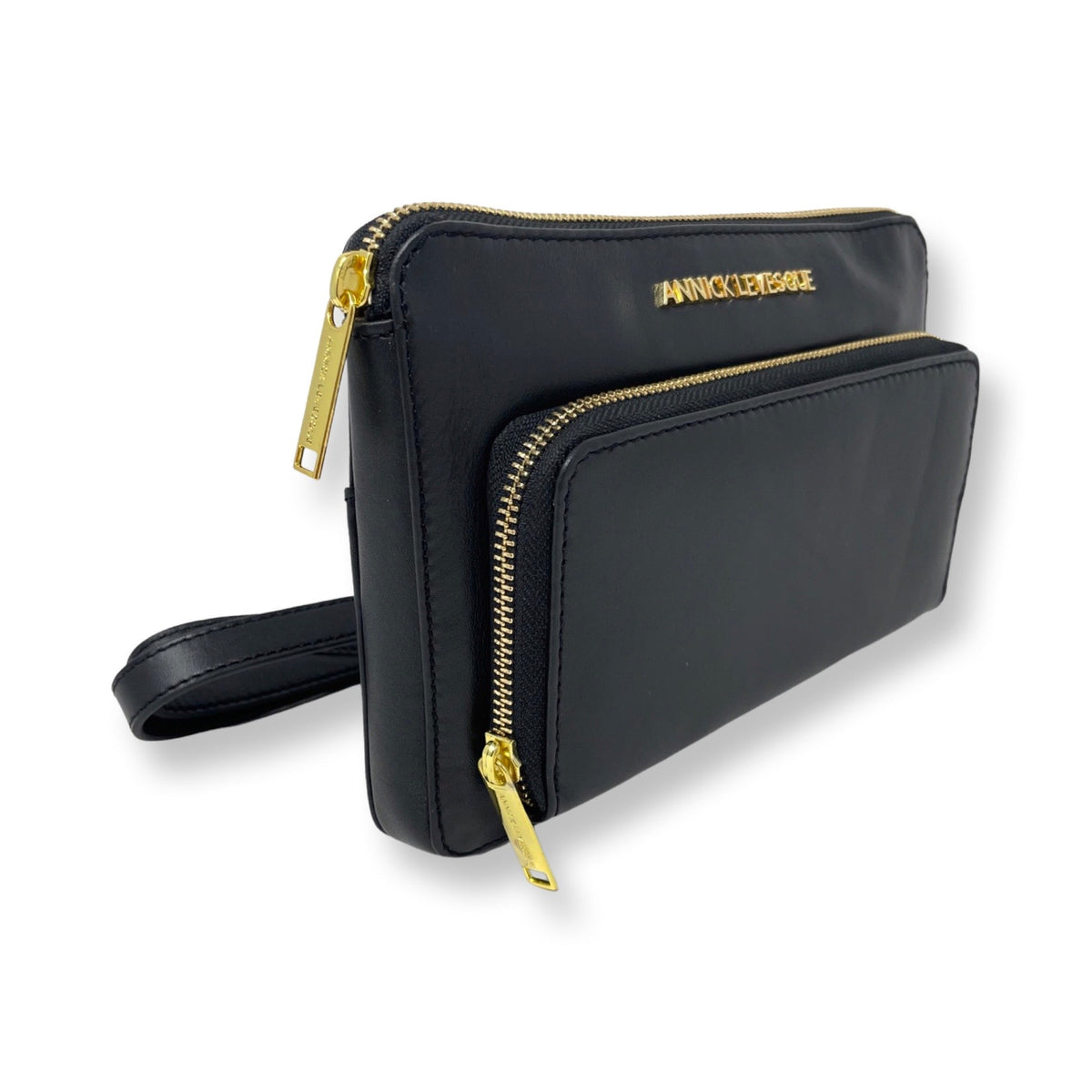 Small Black Genuine Leather Crossbody Wallet, Carmen - PREORDER