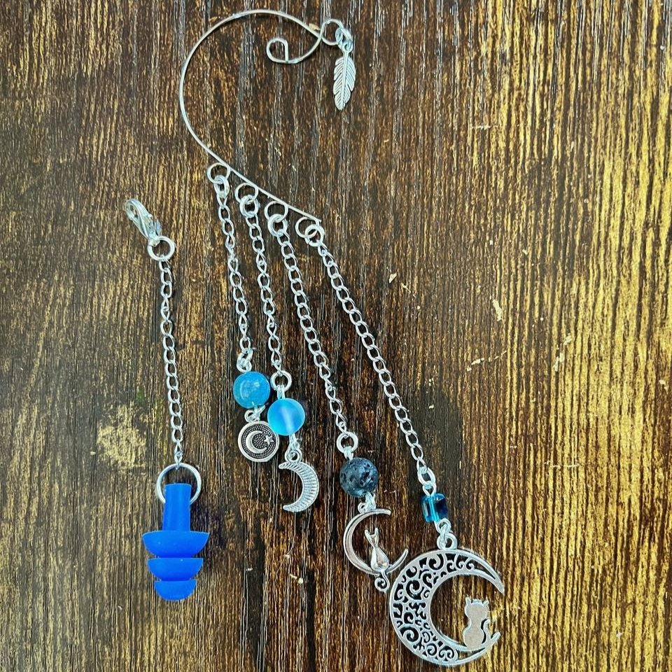 Bouchons d'oreilles sensoriels apaisants en silicone avec perle Aurora, perle de lave aromathérapie, cristal et plume