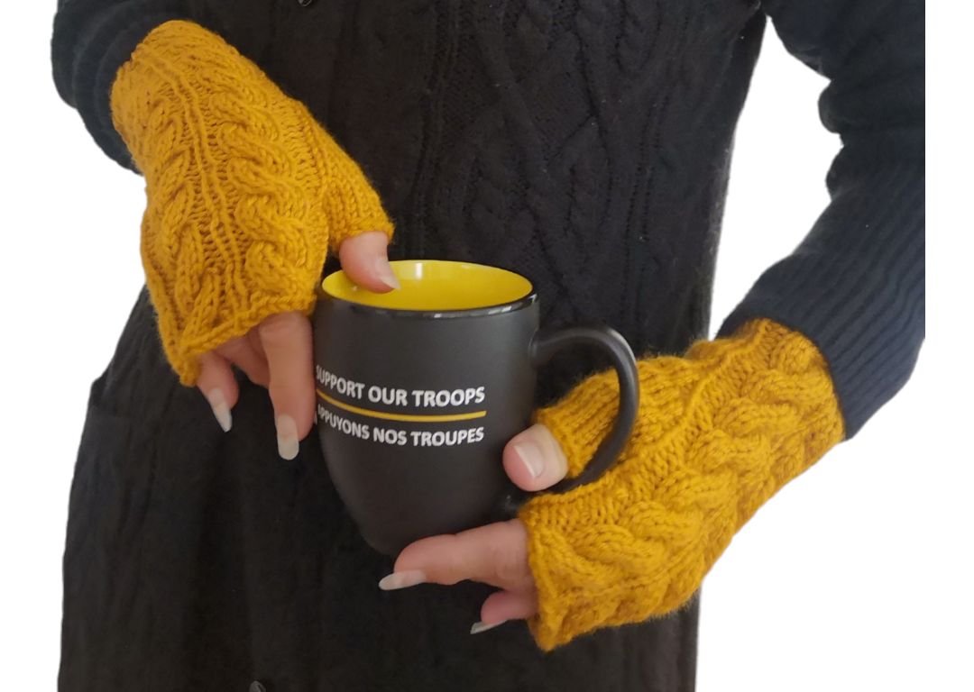 Yellow Handmade Knitted Fingerless Texting Gloves