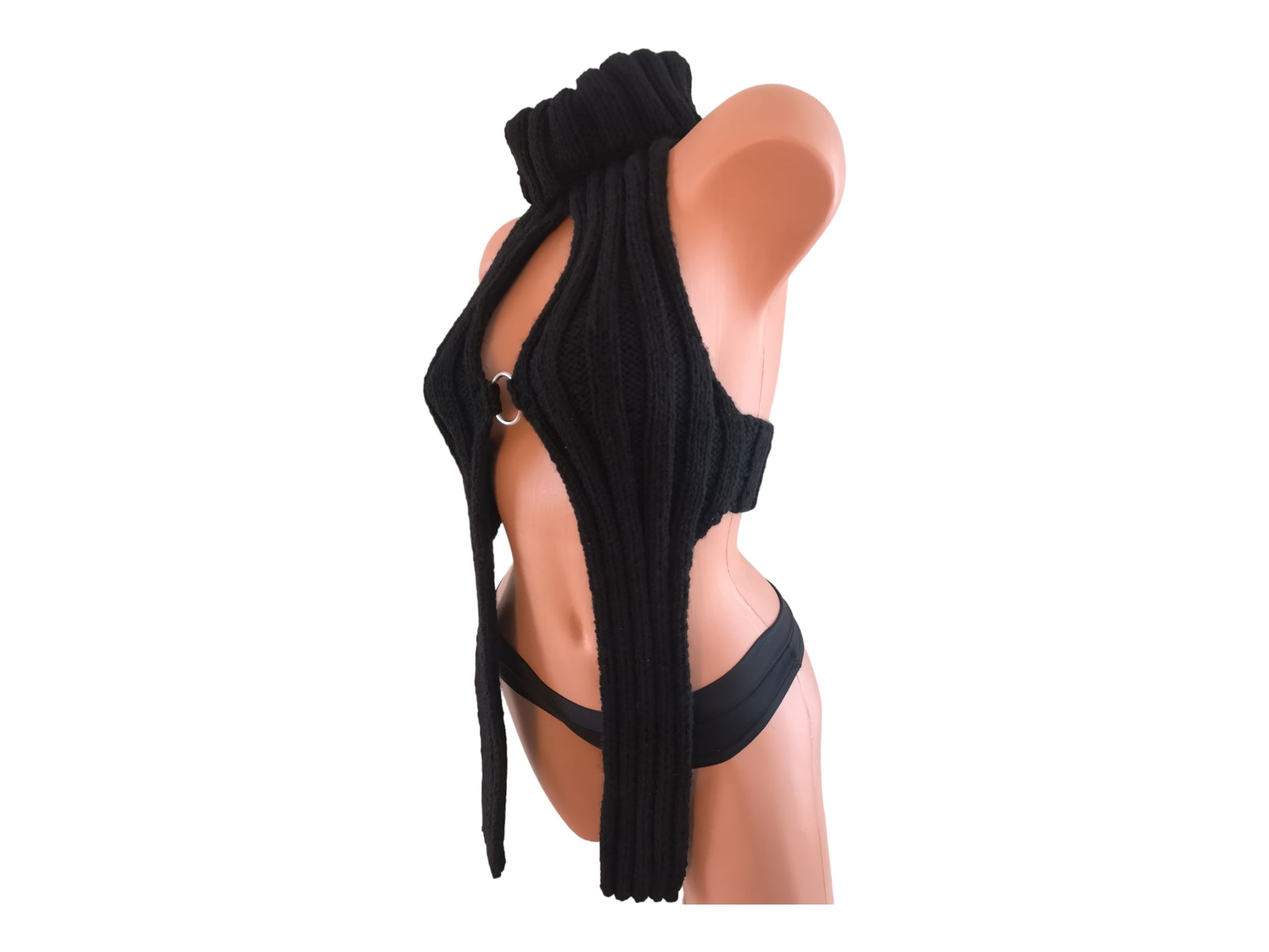 Knit ORing Party Rave Festival Turtleneck Halter Top