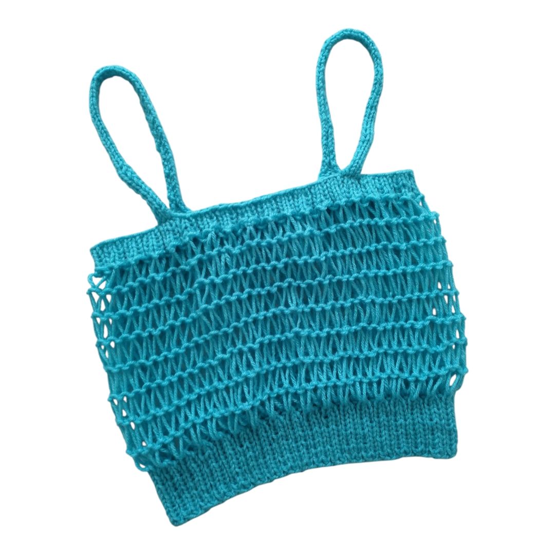 Handknit Net Cami Crop Top CoverUp Turquoise