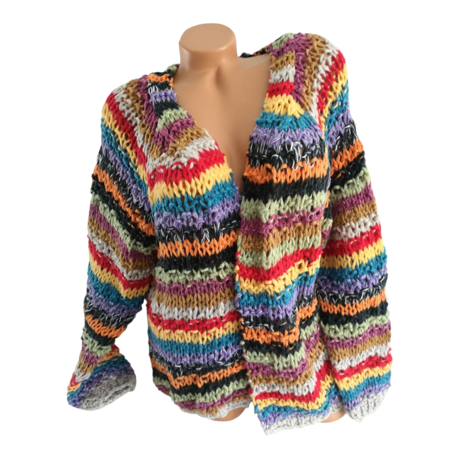 Multicolor Knit Stripes Cashmere Blend Cardigan