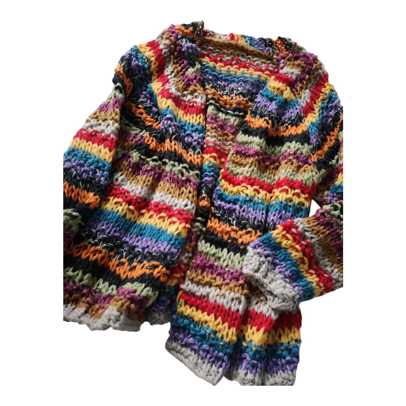 Multicolor Knit Stripes Cashmere Blend Cardigan