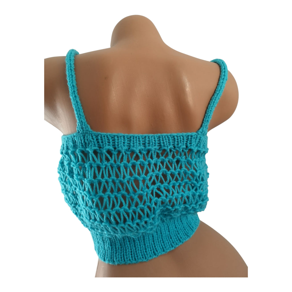 Handknit Net Cami Crop Top CoverUp Turquoise