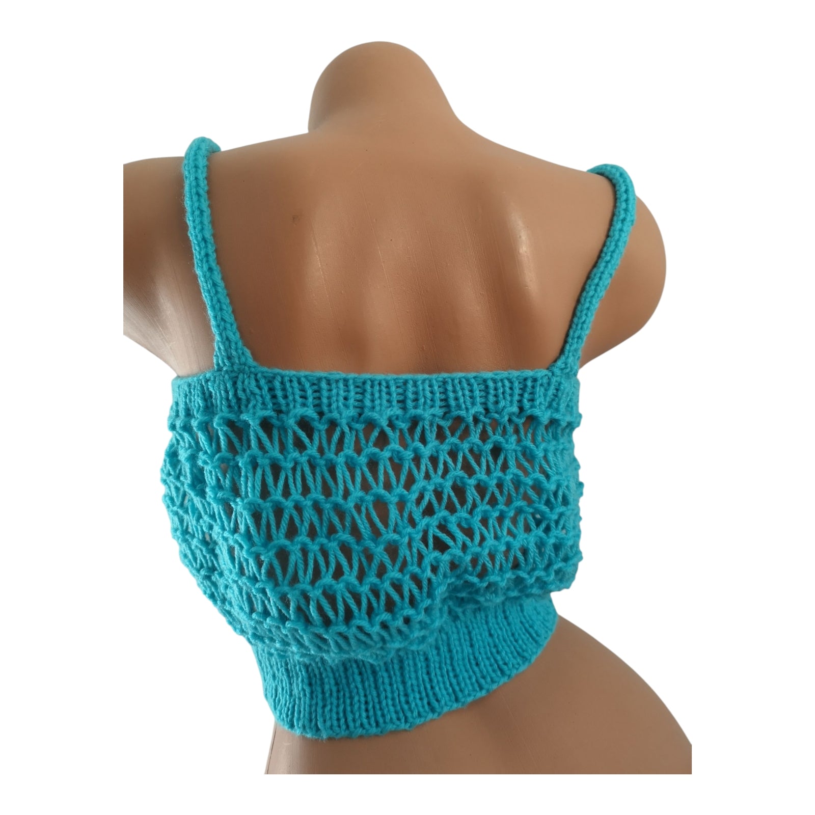 Handknit Net Cami Crop Top CoverUp Turquoise