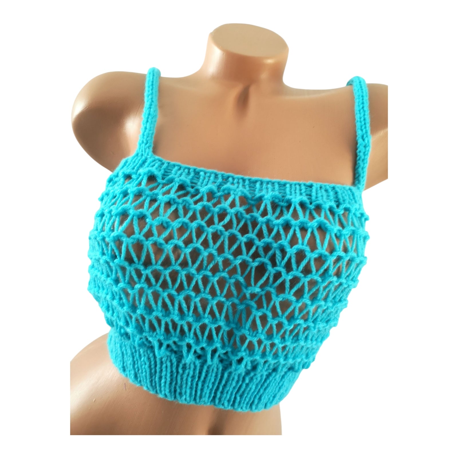 Handknit Net Cami Crop Top CoverUp Turquoise