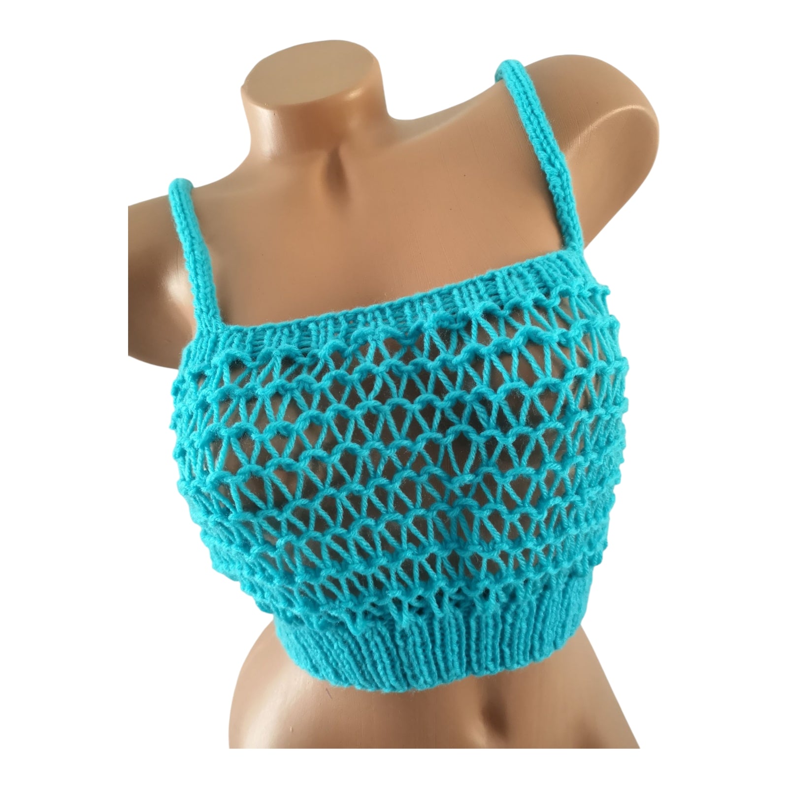 Handknit Net Cami Crop Top CoverUp Turquoise