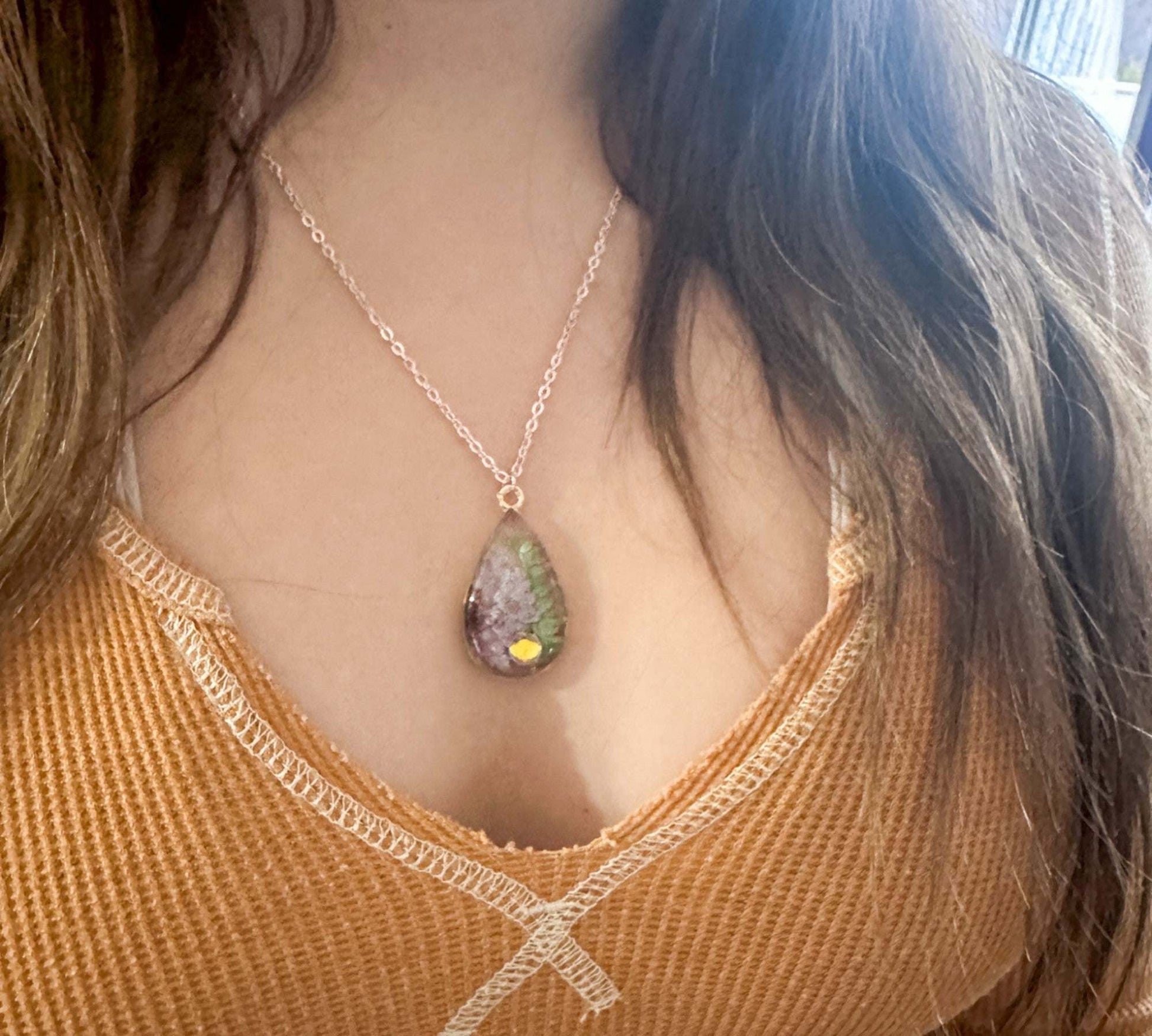 Birth Month Teardrop Pendant -  Custom Order Real Pressed Flower Jewelry