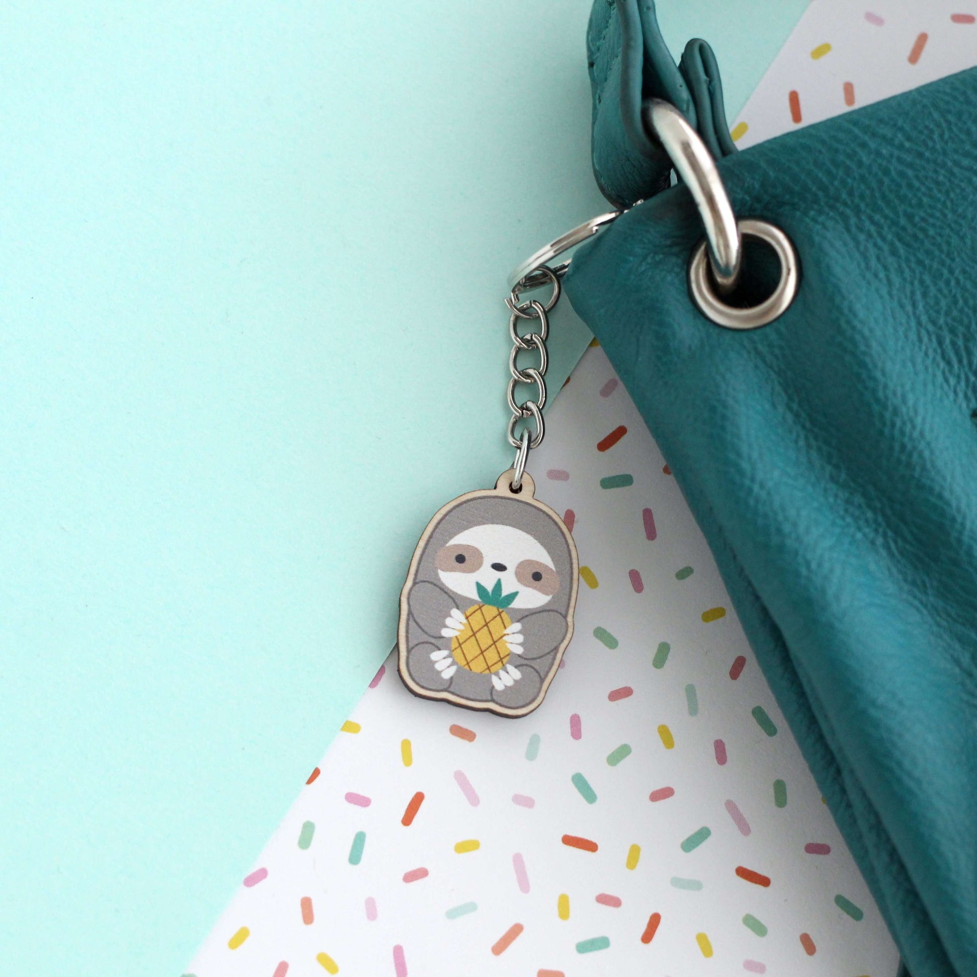 Porte-clés en bois ananas paresseux - Cadeau paresseux - Cadeau durable