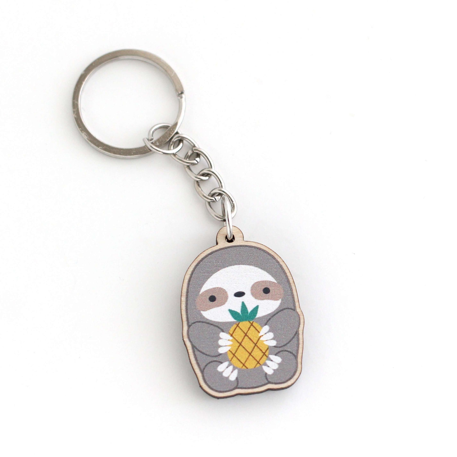 Porte-clés en bois ananas paresseux - Cadeau paresseux - Cadeau durable