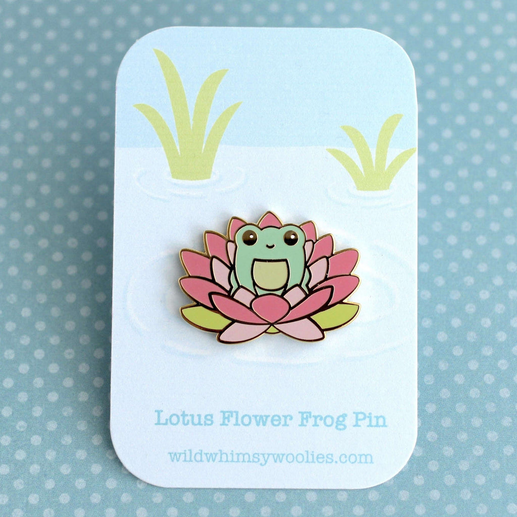Broche grenouille fleur de lotus rose - Broche en émail dur - Cadeau grenouille mignon