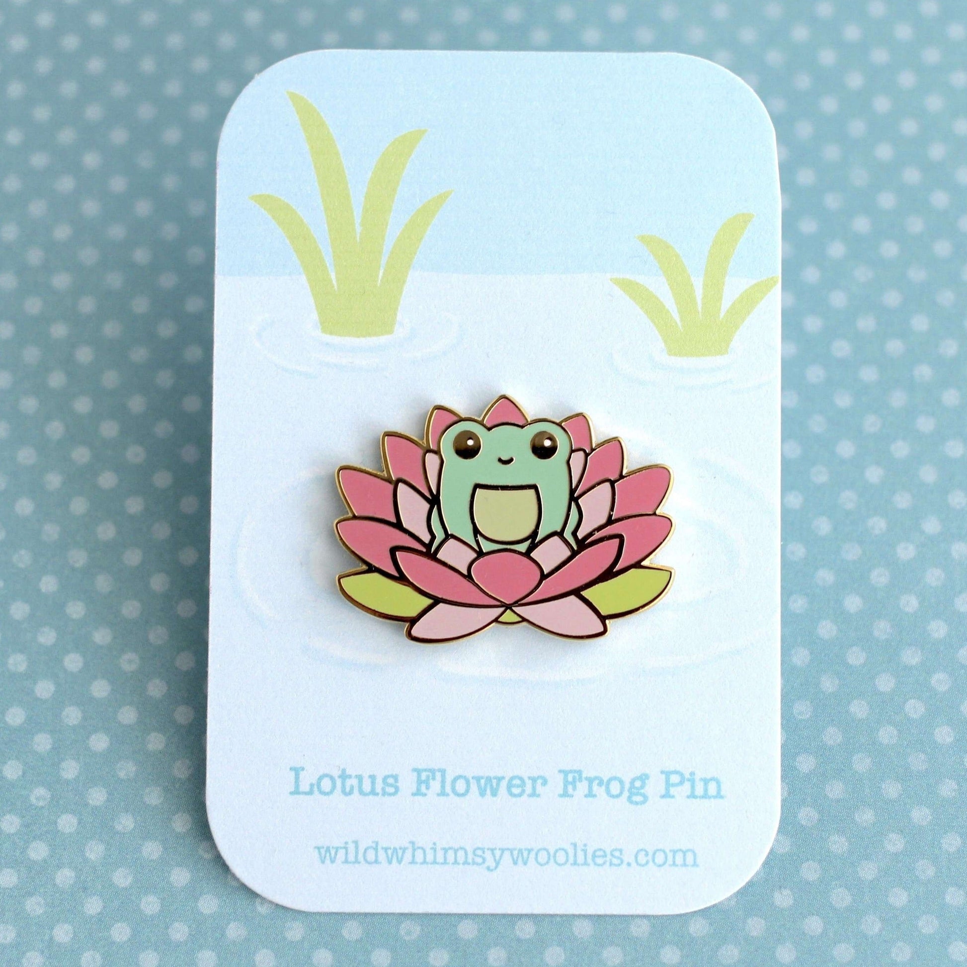 Broche grenouille fleur de lotus rose - Broche en émail dur - Cadeau grenouille mignon