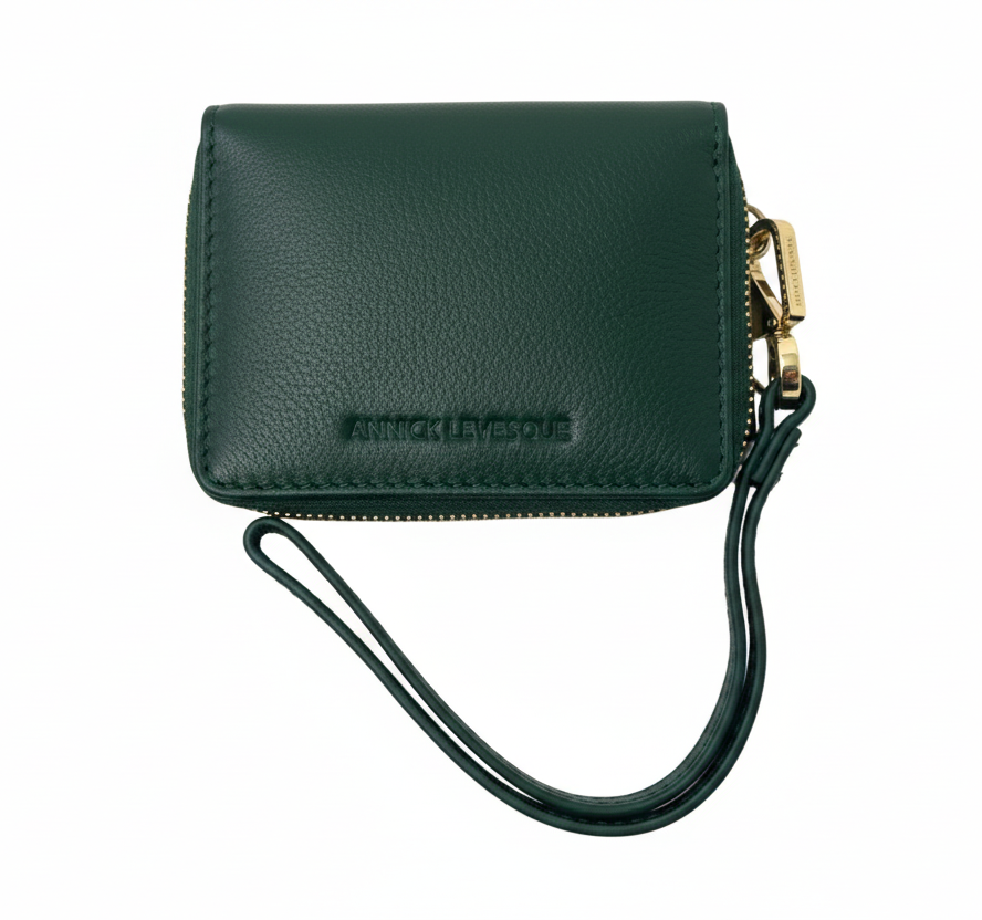 Maylia Leather Card Holder, Dark Green