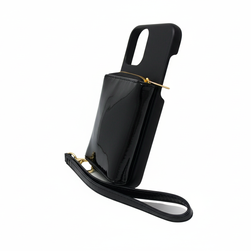Maylia Leather Card Holder, Black Patent
