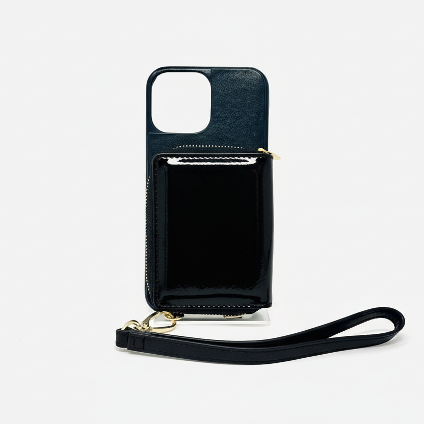 Maylia Leather Card Holder, Black Patent