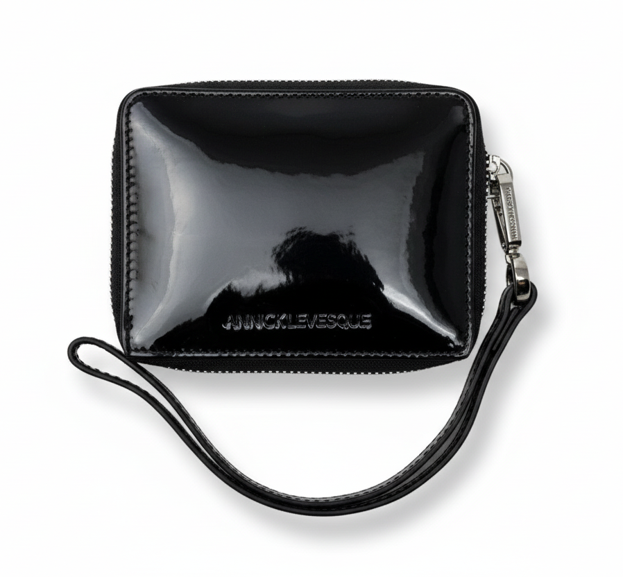 Maylia Leather Card Holder, Black Patent
