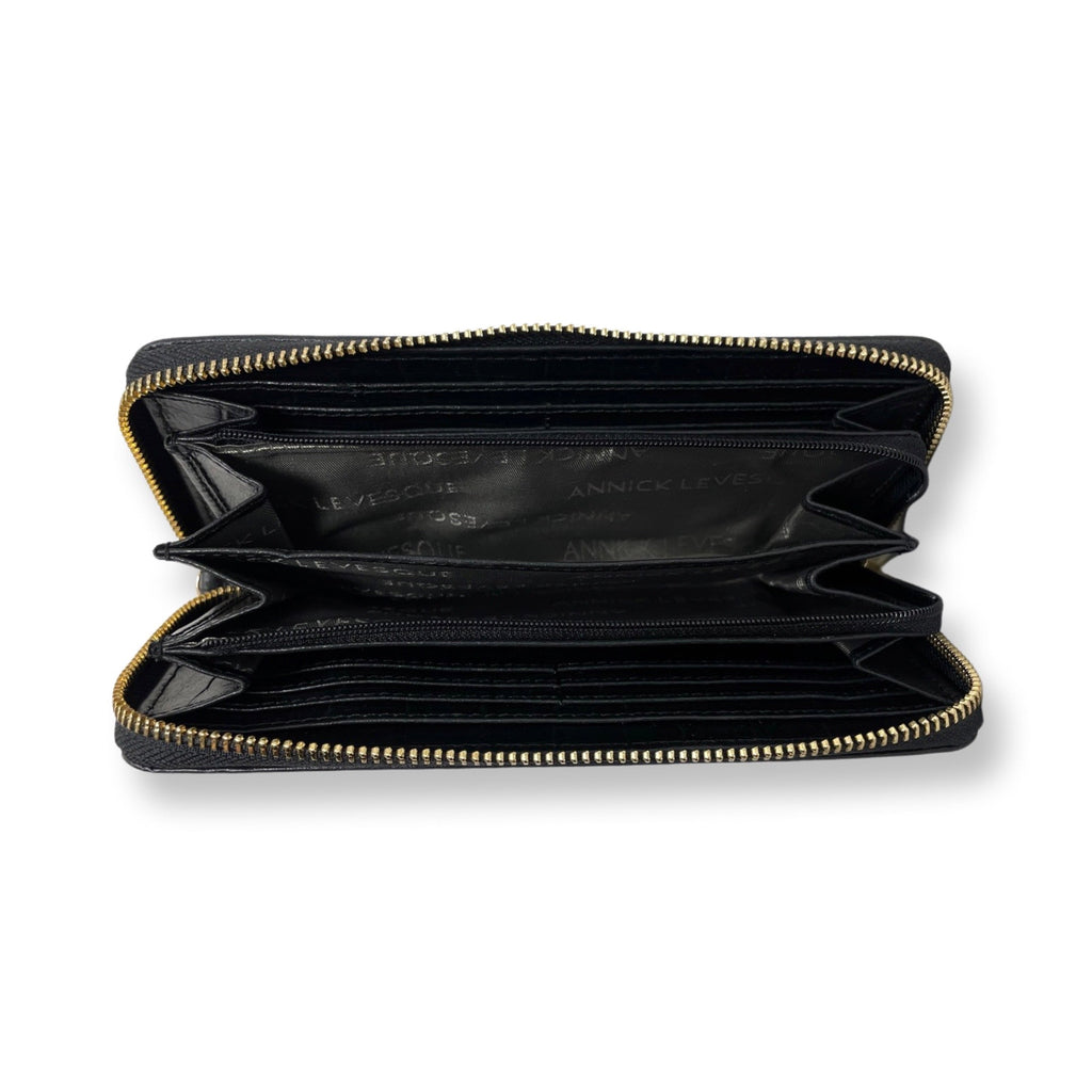 Small Genuine Leather Black Crocodile Embossed Wallet, Carla