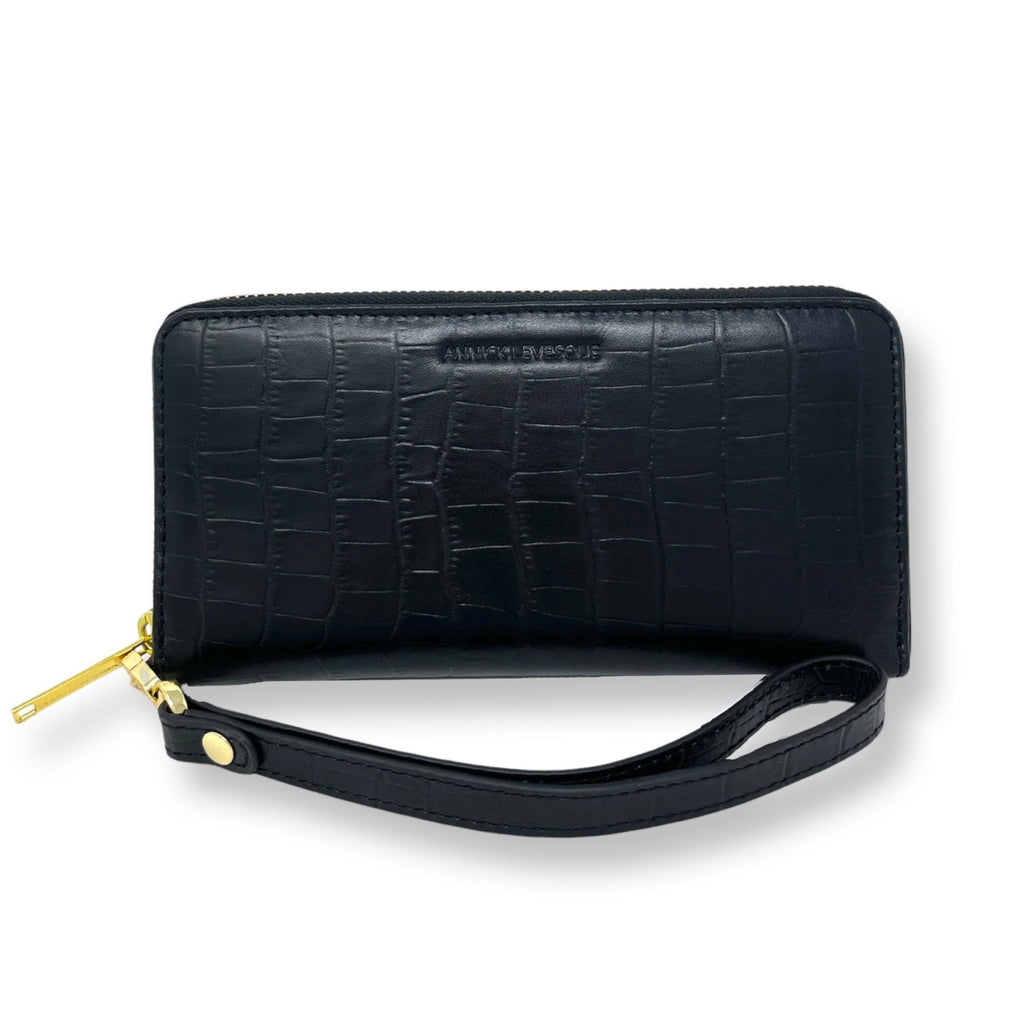Small Genuine Leather Black Crocodile Embossed Wallet, Carla