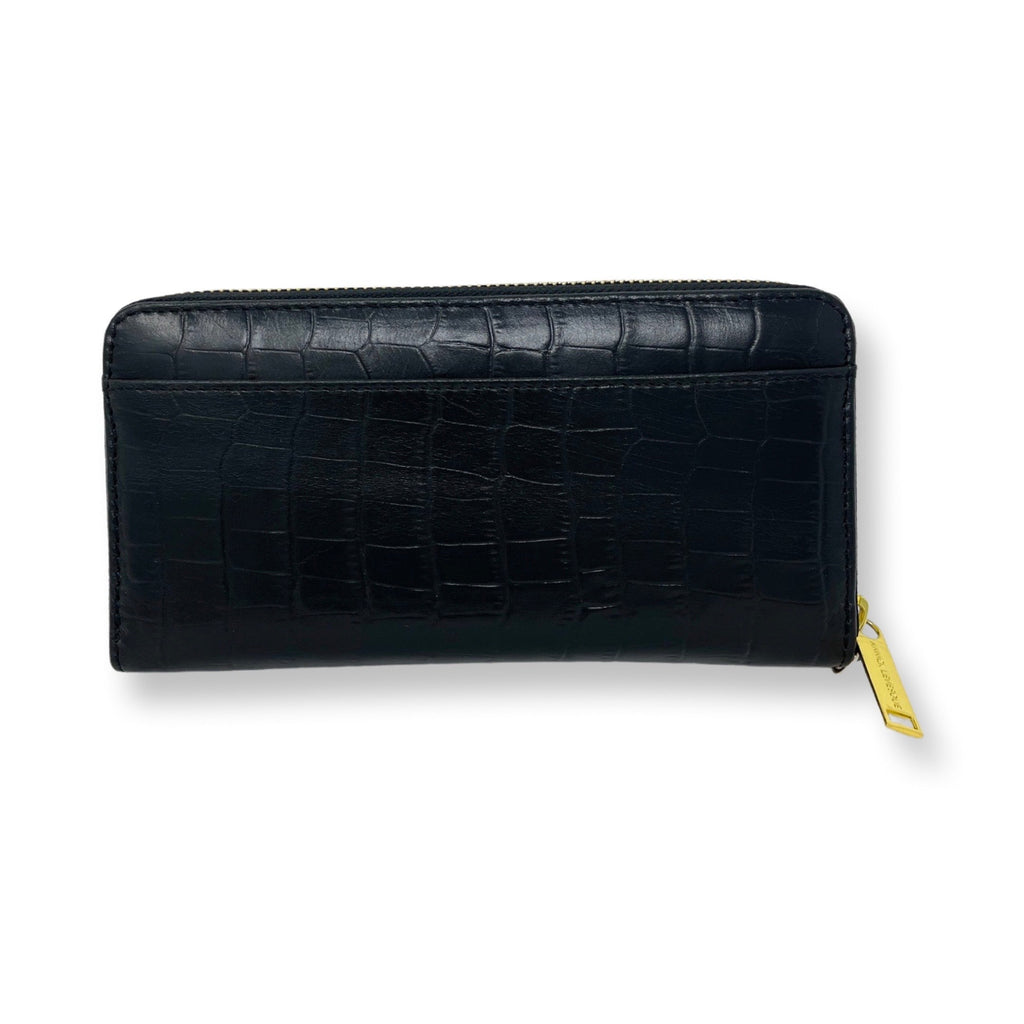 Small Genuine Leather Black Crocodile Embossed Wallet, Carla