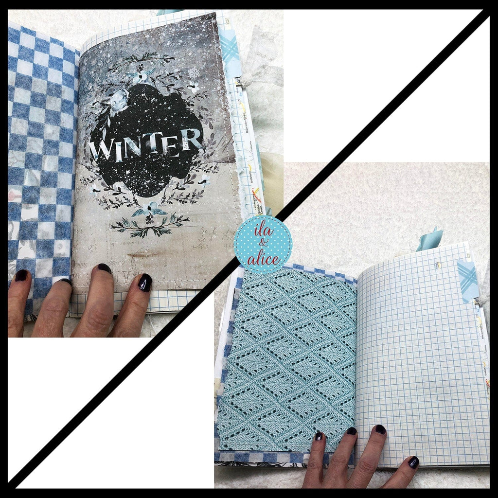 Pretty Blue Winter Junk Journal with Owl & Hare Collage Cover